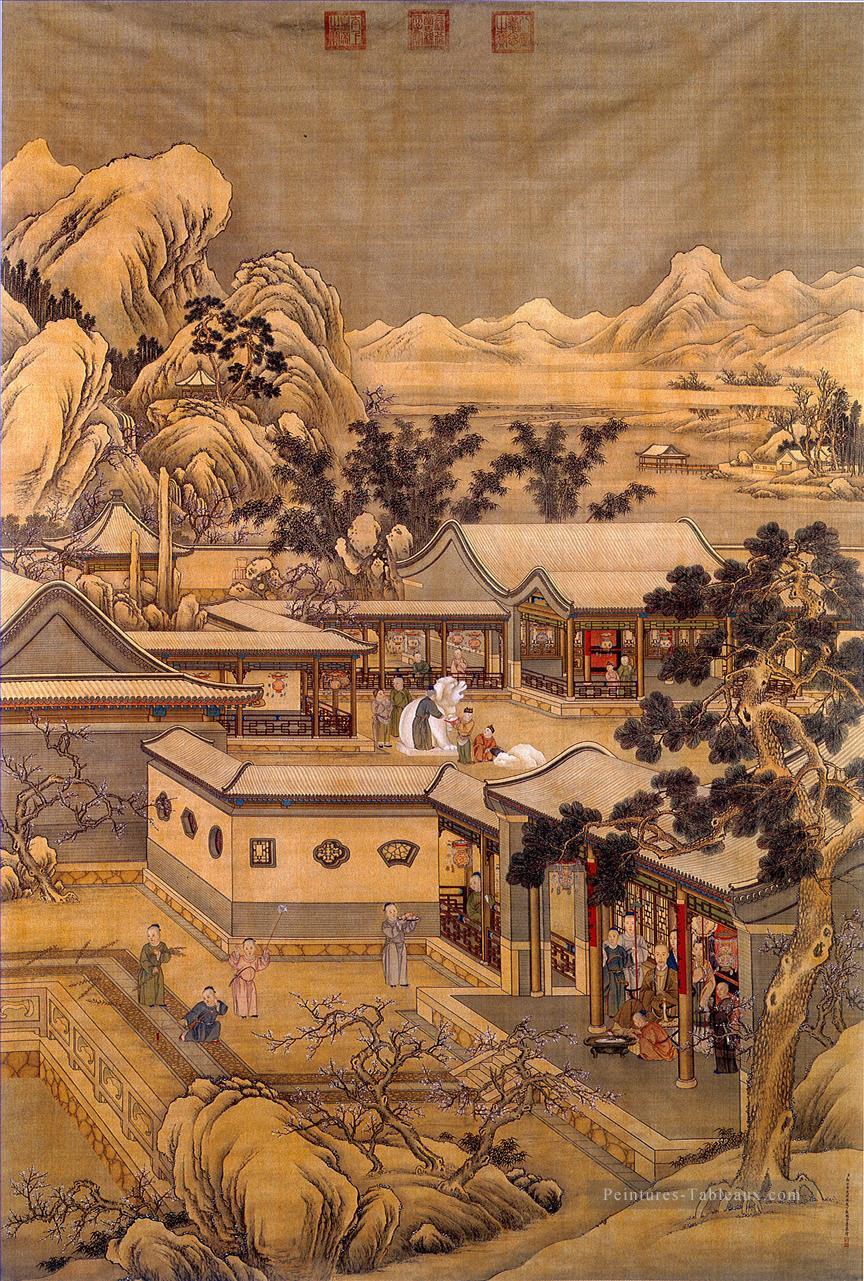 Lang brillant nouvelle année de Qianlong vieille Chine encre Giuseppe Castiglione ancienne Chine à l’encre Peintures à l'huile